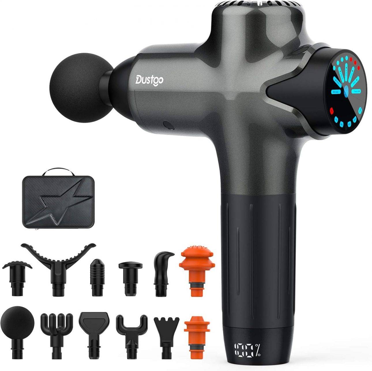 Dustgo-Pistolet-de-Massage-Musculaire-Massage-Masseur-Musculaire-avec-7-Niveaux-de-Vitesse-Reglables-12-Tetes-de-Massage-et-Ecran-LCD-Ultra-Silencieux-Massage-Gun-pour-Detendre-les-Muscles-Tendus