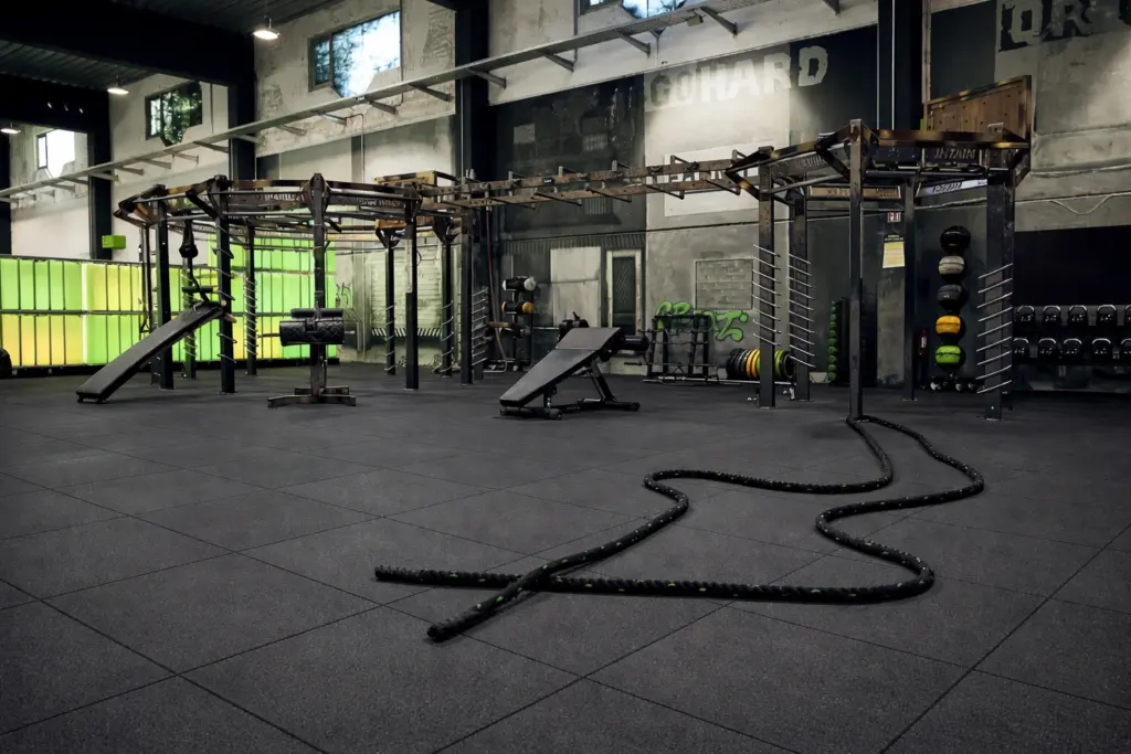 dalle caoutchouc 25 mm 100×100 cm — sol haute densité 1000 kg/m³