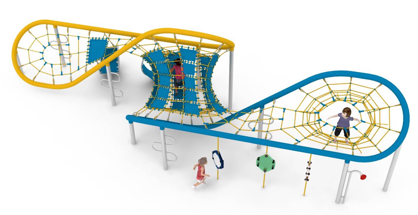 aire de jeux double huit structure en acier, tunnels de corde, sièges, Échelles idéal pour les enfants !