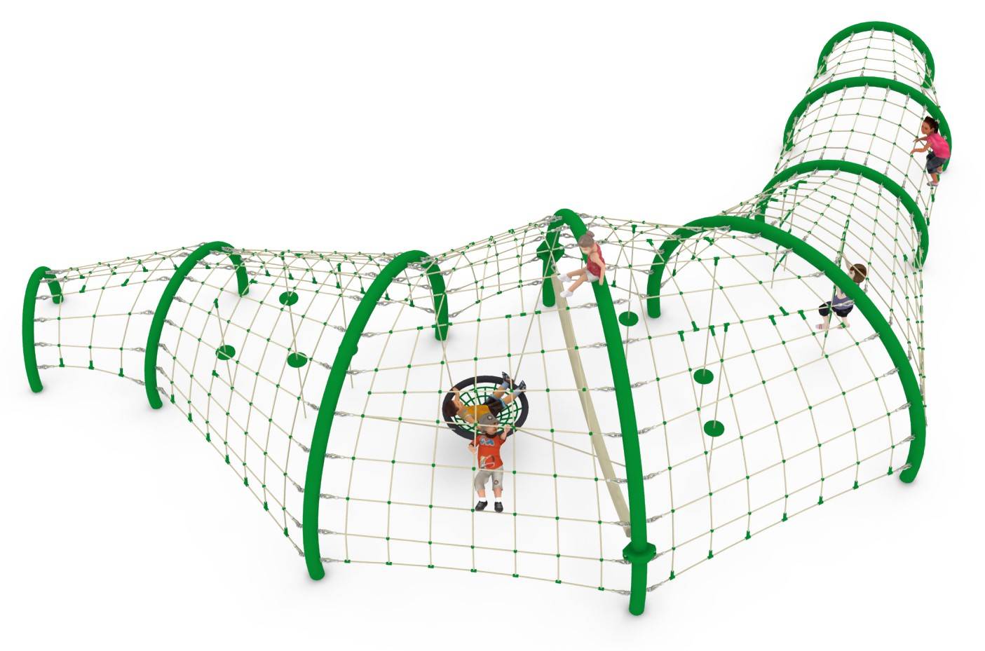 aire de jeux dragon singapour structure acier, câble polyamide renforcé, corde d'équilibrage épaisse