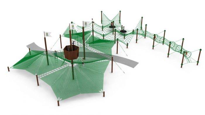 aire de jeux filets de pÊche structure en acier galvanisé avec filets de différentes formes et tailles