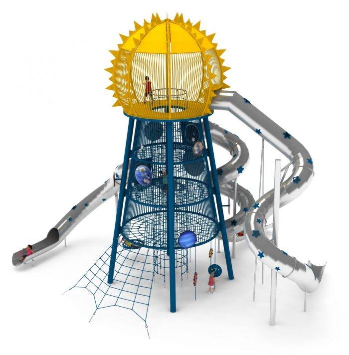 aire de jeux systÈme solaire tour d'observation avec toboggans et décorations planétaires structure en acier