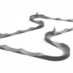 Pump Track 90ML avec des cyclistes et des skateurs en action, conçu pour les amateurs de sports extrêmes, offrant une piste dynamique et stimulante.