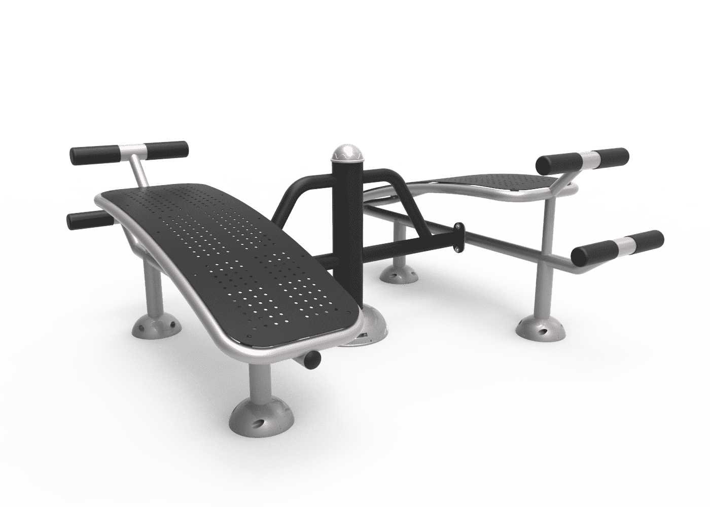 "Équipement de bancs pour parcours santé, conçu pour les abdominaux, en acier galvanisé, installé en extérieur dans un parc