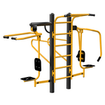 Station Fitness Extérieure Compacte 4-en-1 - Echelle, Barres Parallèles, Presse Assise & Pull Down