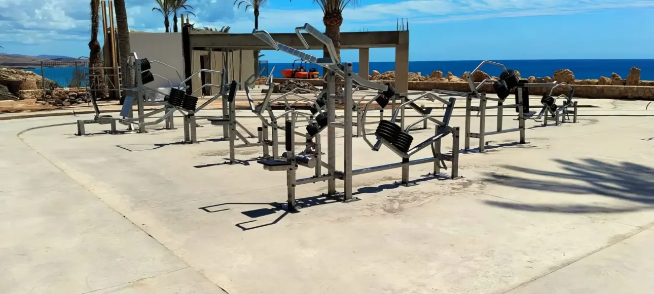 Fitness extérieur – Machine de musculation inox – Poids Disques ajustables – Bord de Mer et Plage - Anticorrosion