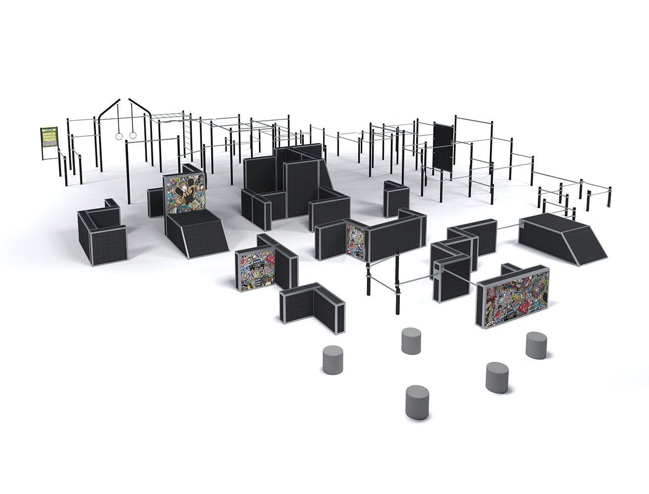 Parkour Park Urban Jungle 1M-P12 – Parcours XXL - Équipements, Modules et Structures Certifiés EN 16899 & EN 1176