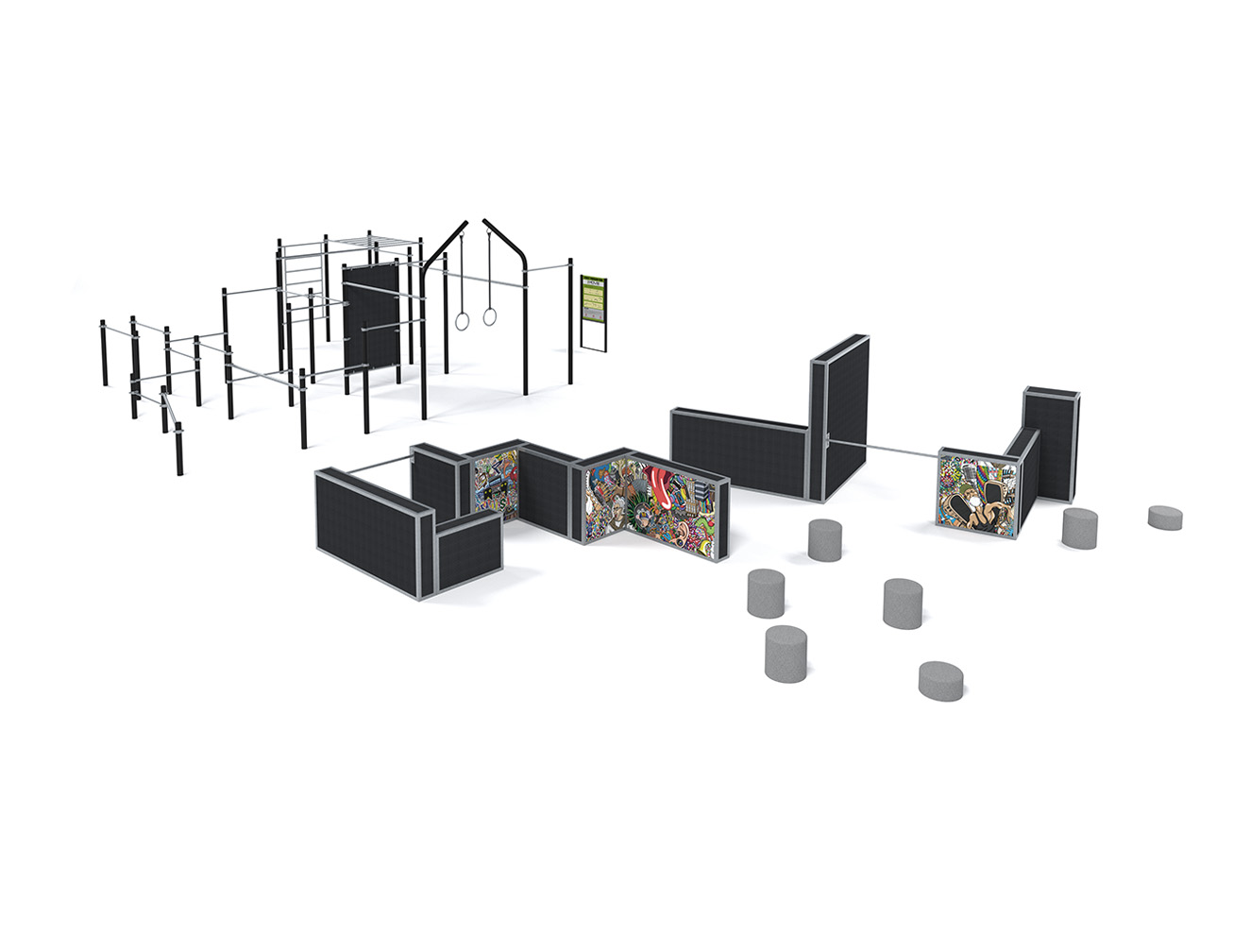 Parkour Set Multi Style 1M-P11 – Parcours XXL et Sécurisé - Équipements, Modules et Structures Certifiés EN 16899 & EN 1176