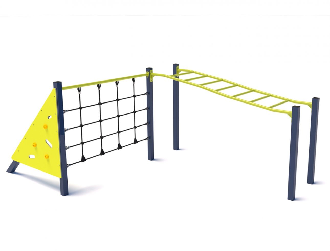Set Parcours Sportif Ninja Enfant P5005 — structure jeu extérieur enfants : mur d’escalade incliné avec prises, filet d’escalade vertical et échelle horizontale “monkey bars”, parcours d’agilité et motricité, aire de jeux certifiée EN 1176 pour jardin, parc ou espace fitness ludique