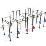 Cage CrossFit autoportée modèle 3, structure musculation 735 cm × 195 cm en acier renforcé, station multi-postes pour squat, tractions, anneaux et functional training en salle ou box professionnelle