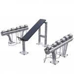 Banc incliné professionnel outdoor en acier inoxydable avec set d’haltères, station musculation extérieure haute durabilité, équipement fitness intensif pour parcs sportifs, bootcamps et salles de sport en plein air.