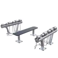 Banc plat outdoor haut de gamme en acier inoxydable avec set d’haltères, station musculation extérieure professionnelle, résistante aux intempéries, pour entraînement force et fitness intensif en extérieur