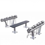 Banc plat outdoor haut de gamme en acier inoxydable avec set d’haltères, station musculation extérieure professionnelle, résistante aux intempéries, pour entraînement force et fitness intensif en extérieur