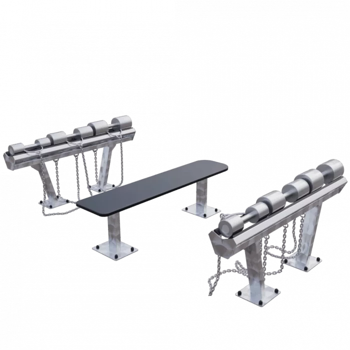 Banc Plat Outdoor Haut de Gamme + Ensemble d’Haltères – Station Musculation Extérieure Professionnelle