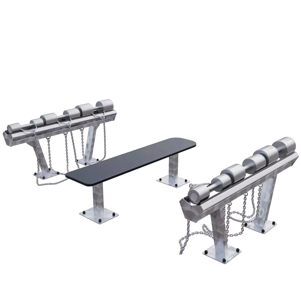 Banc Plat Outdoor Haut de Gamme + Ensemble d’Haltères – Station Musculation Extérieure Professionnelle