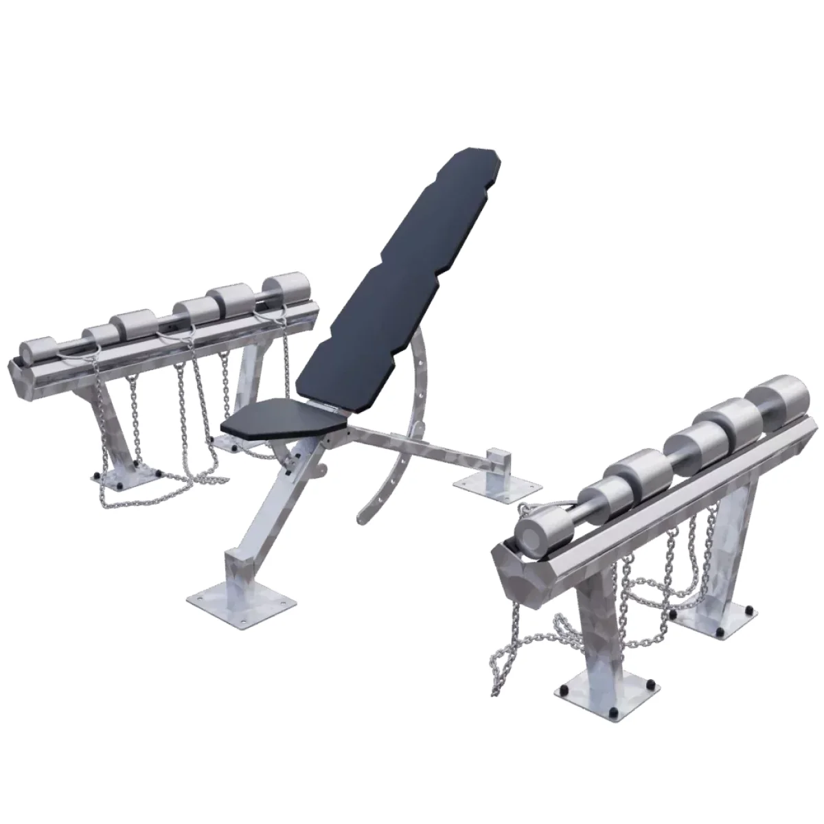 Banc de musculation extérieur réglable premium en acier inoxydable avec ensemble d’haltères, station fitness outdoor professionnelle résistante aux intempéries, conçue pour entraînement de force, musculation intensive et zones fitness collectives en plein air
