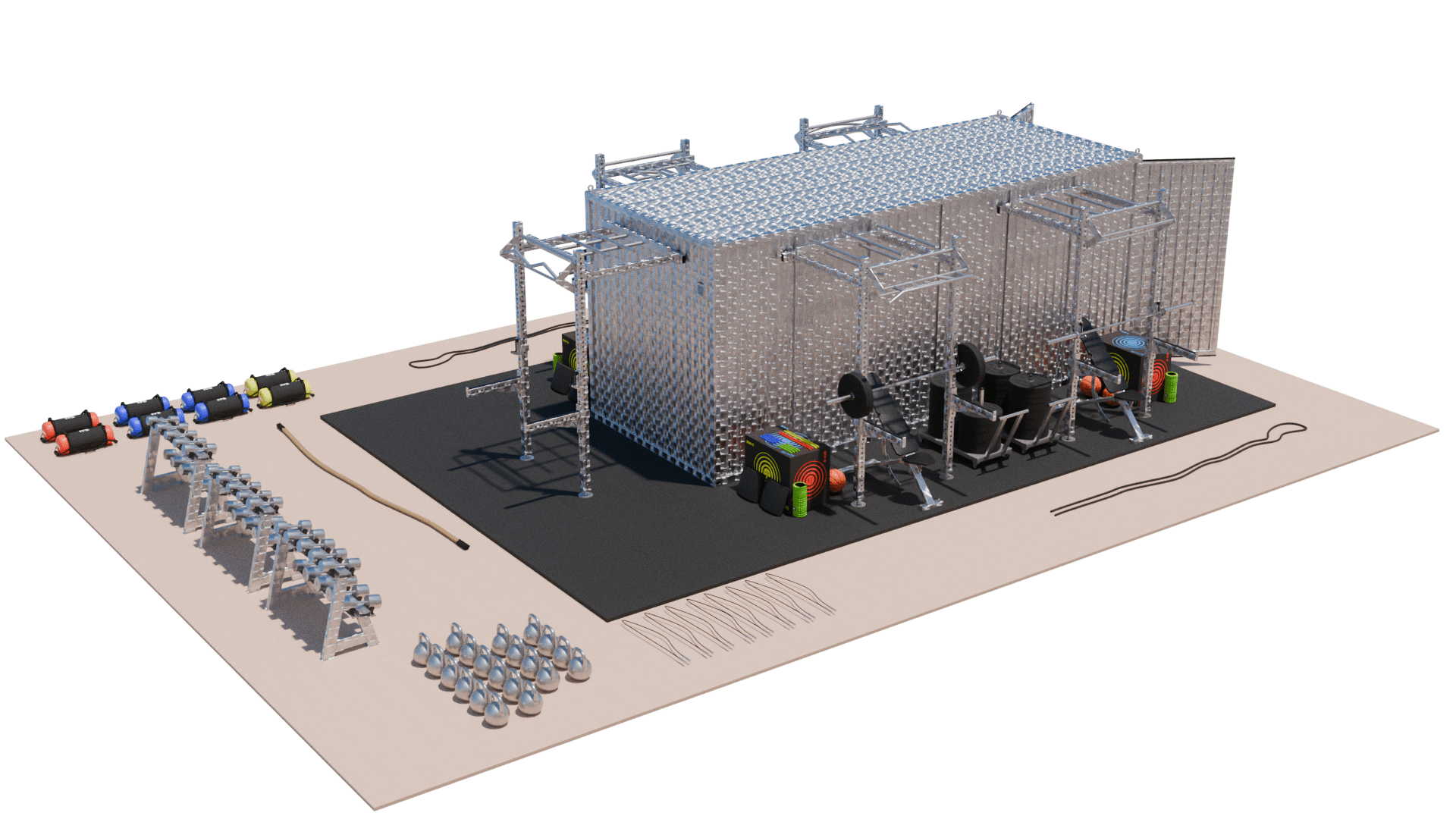 modèle q css 020 5cc s container d'entraînement 20' inox – salle crossfit mobile 5 postes compétition