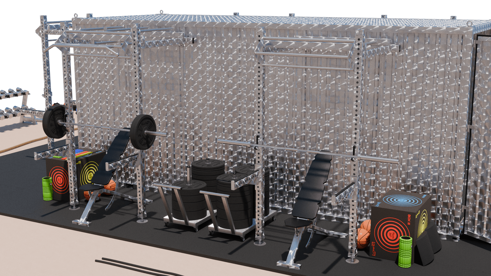 modèle q css 020 5cc s container d'entraînement 20' inox – salle crossfit mobile 5 postes compétition