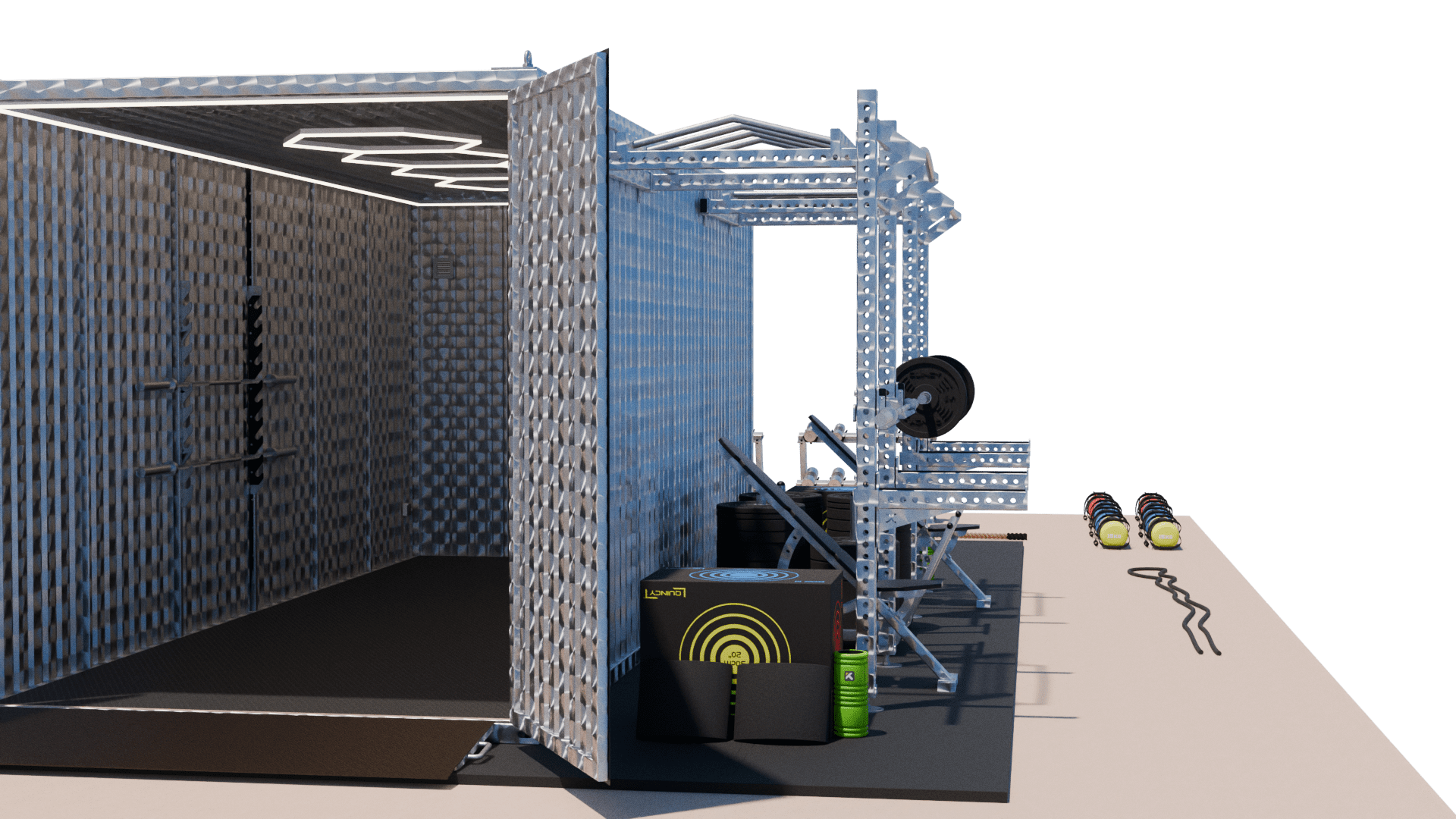 modèle q css 020 5cc s container d'entraînement 20' inox – salle crossfit mobile 5 postes compétition