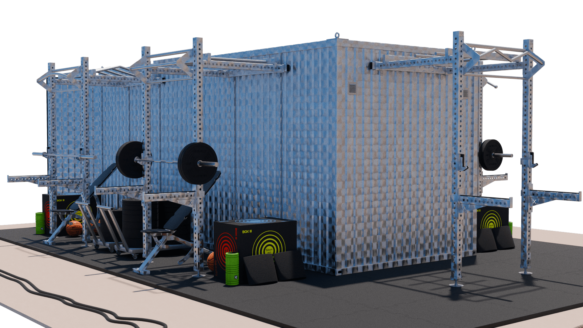 modèle q css 020 5cc s container d'entraînement 20' inox – salle crossfit mobile 5 postes compétition