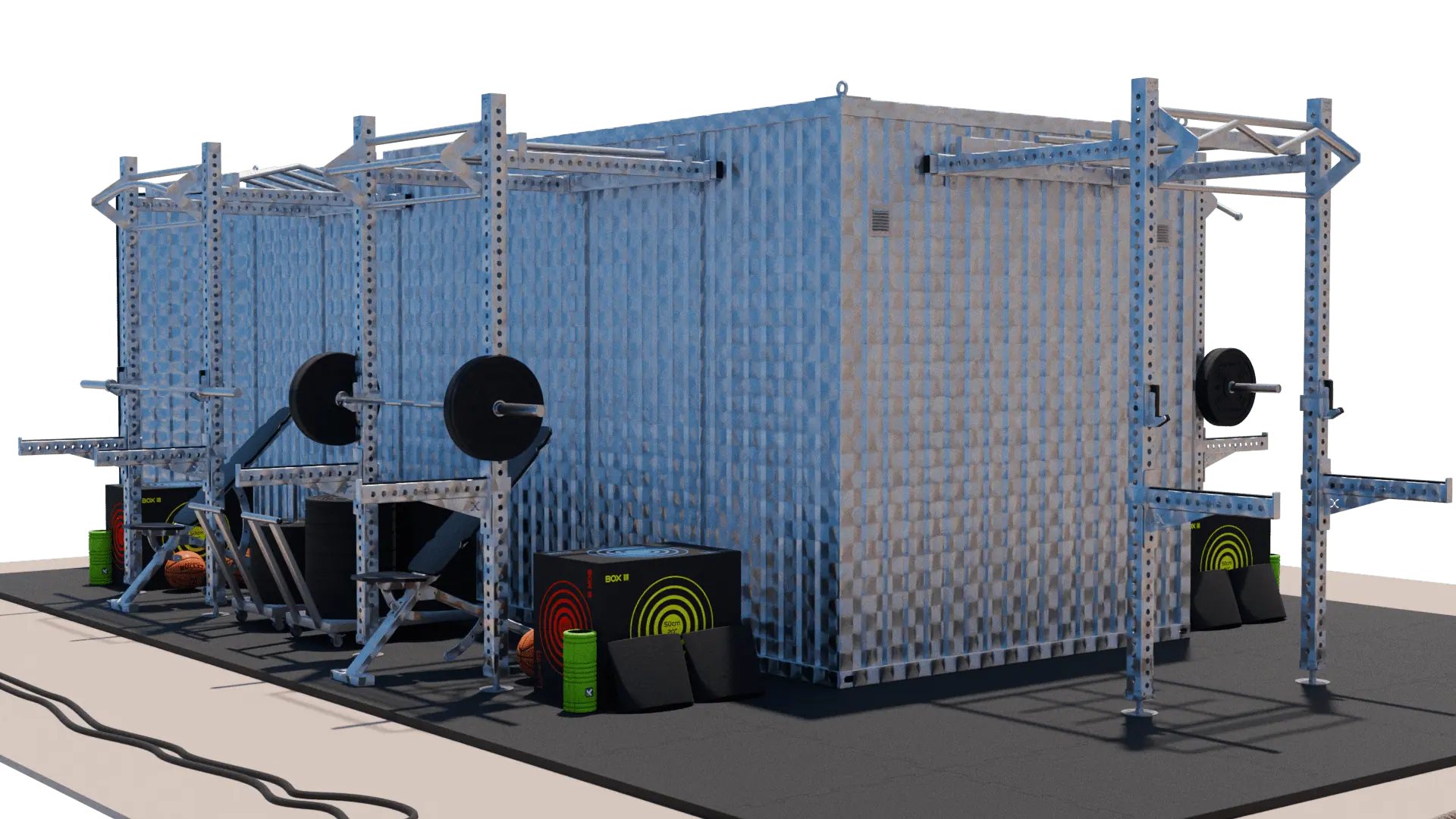 CrossFit-Container 20 Fuß Edelstahl Premium – 5 Cross-Competition-Stationen