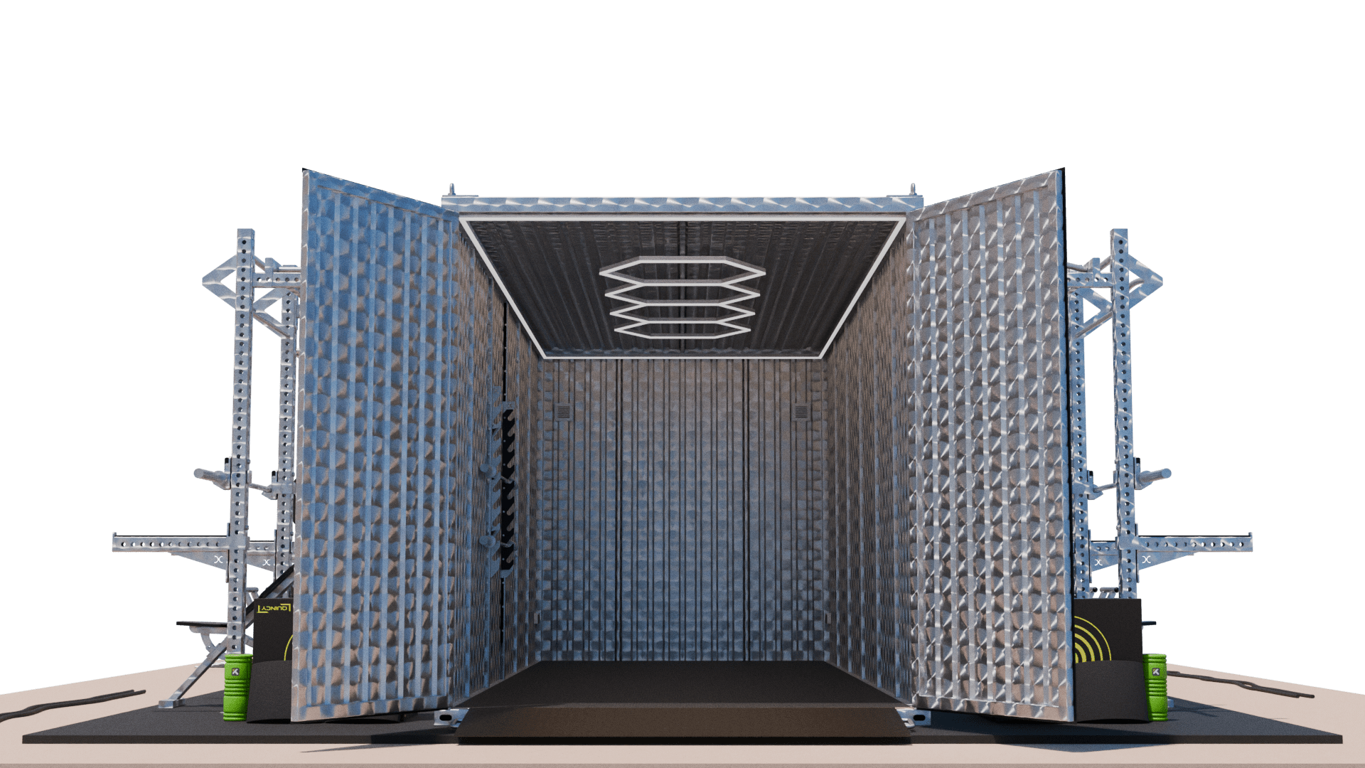 Container CrossFit mobile 20 pieds inox 5 postes gym container salle de sport transportable compétition