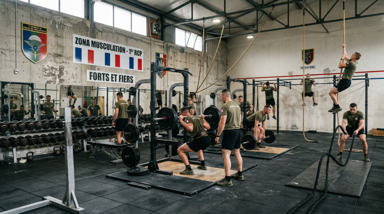 Salle de musculation en caserne militaire française