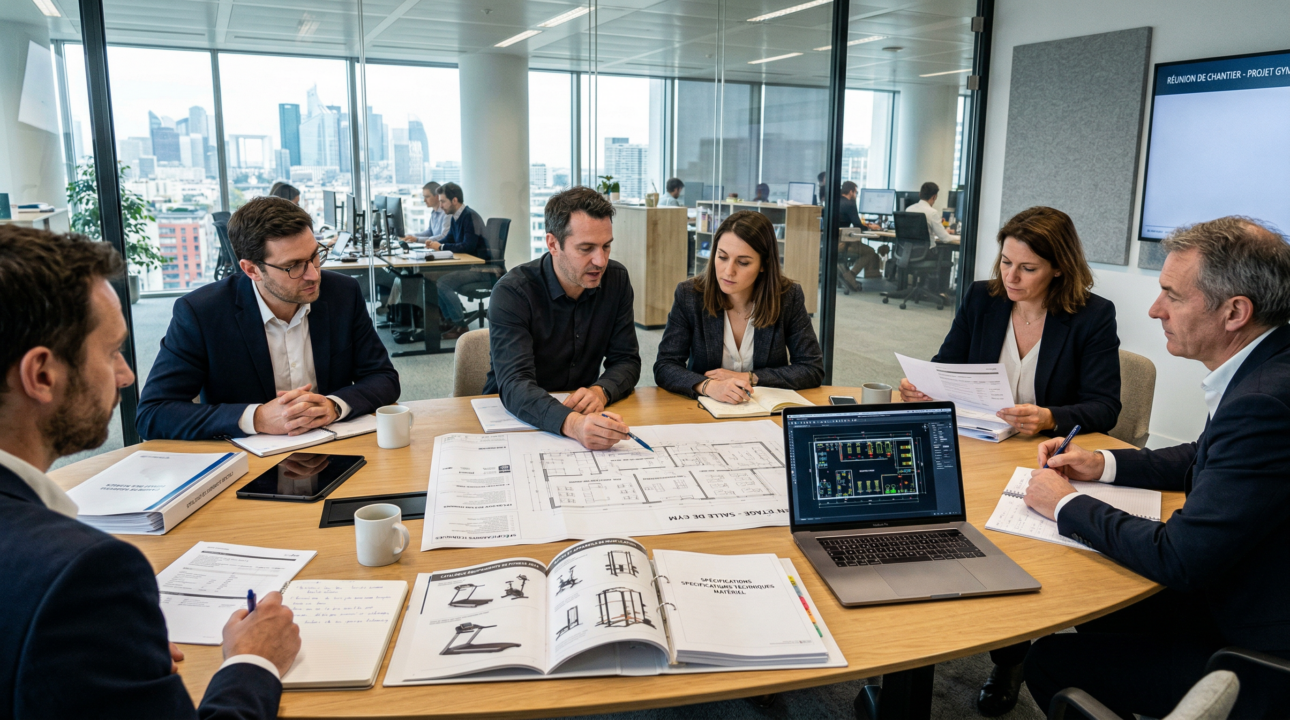 Réunion de projet cahier des charges équipement salle de sport