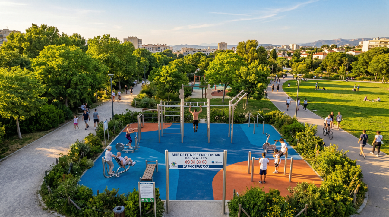 Parc fitness outdoor en espace public urbain français