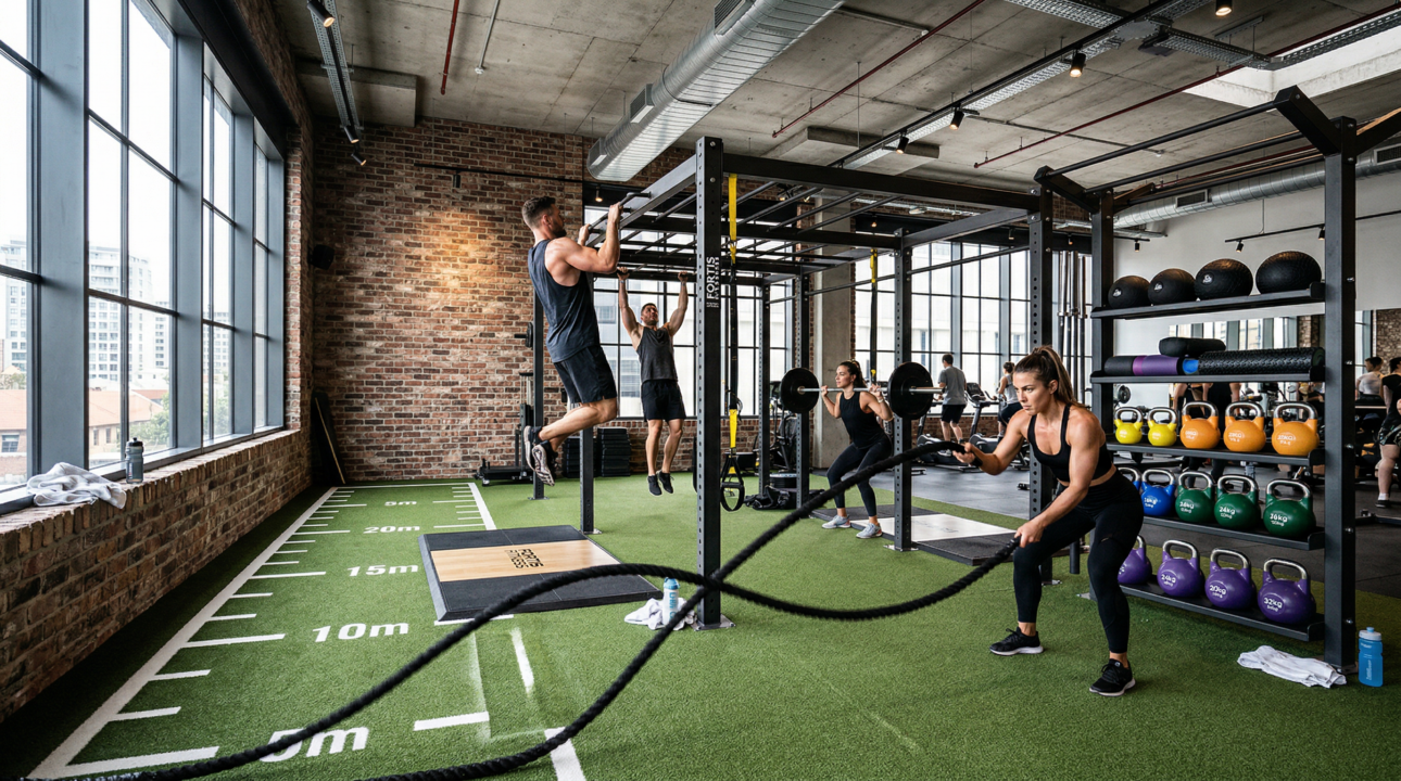 Zone functional training professionnelle équipée en salle de sport