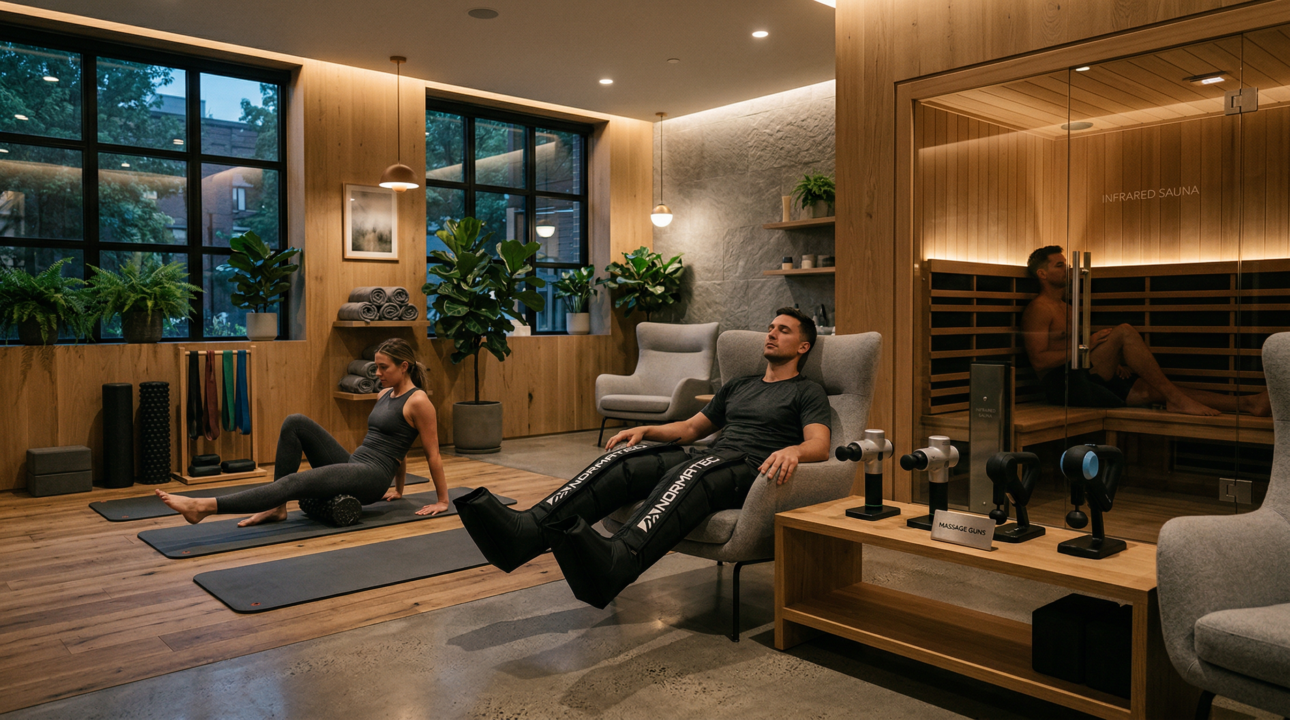 Zone de récupération et wellness dans une salle de sport professionnelle