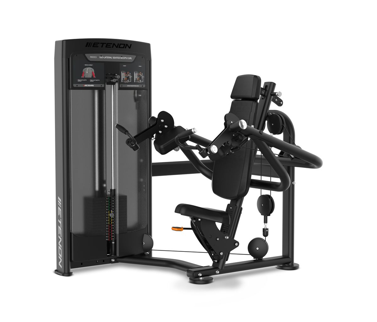 Machine de musculation ETENON, curl biceps assis iso-latéral noir.