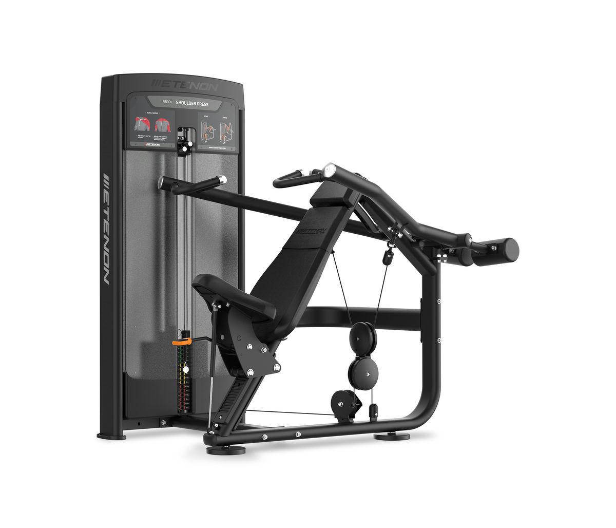 Machine de musculation Etenon Shoulder Press noire et grise.