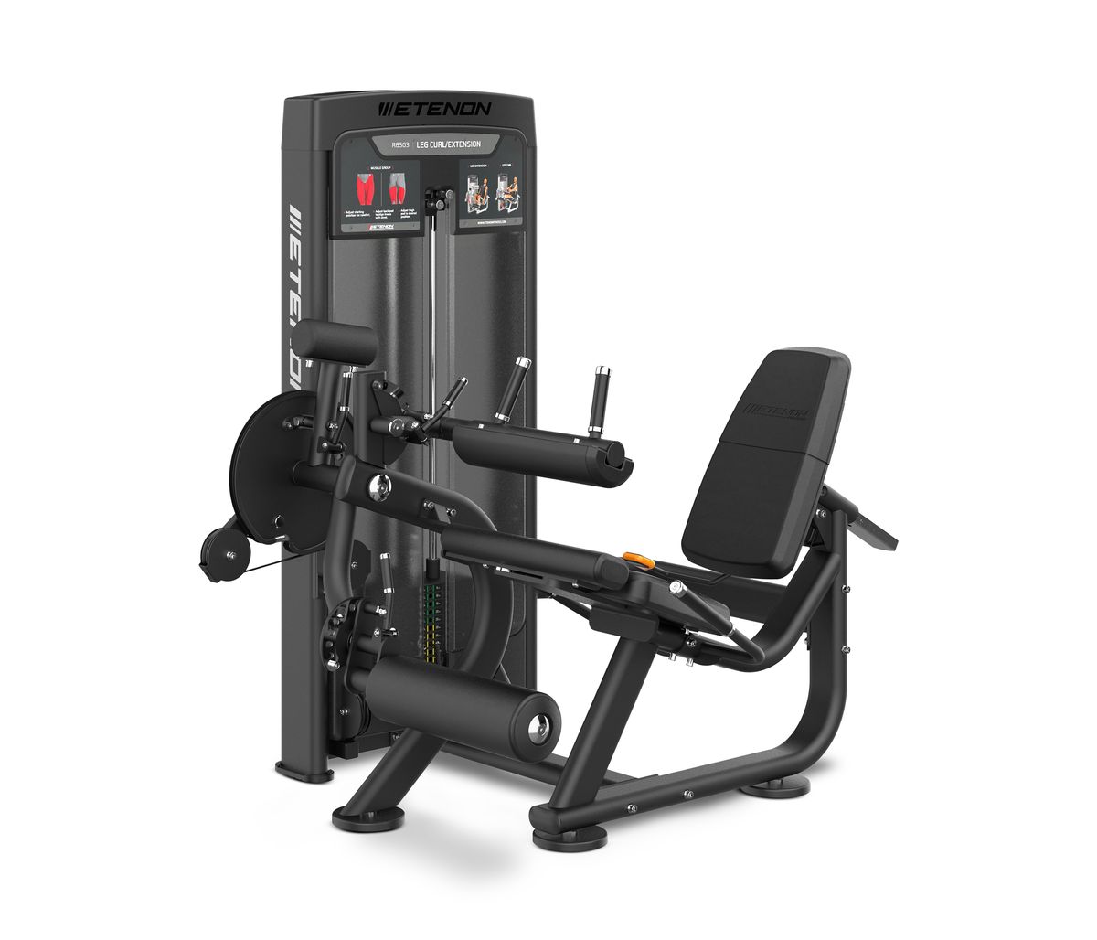 Machine de musculation jambes Etenon noire et grise.