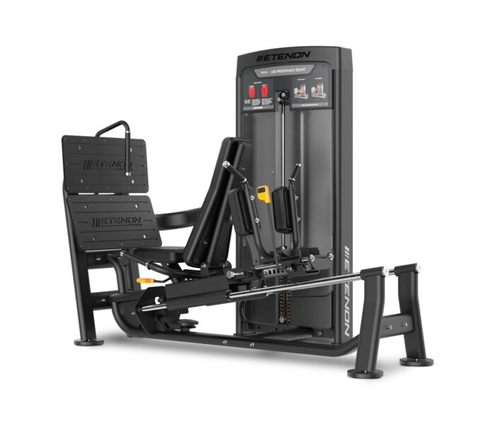 machine dual presse à jambes / hack squat etenon r8504 — 3 en 1 sélectorisée, 140 kg, siège 9 positions, double plateforme