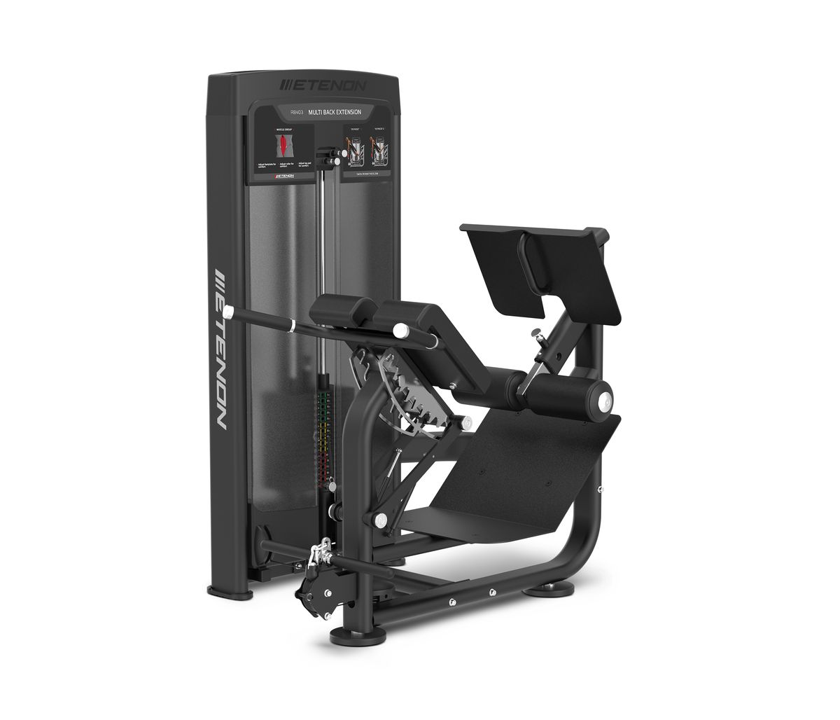 Appareil de musculation extension du dos ETENON noir et gris.