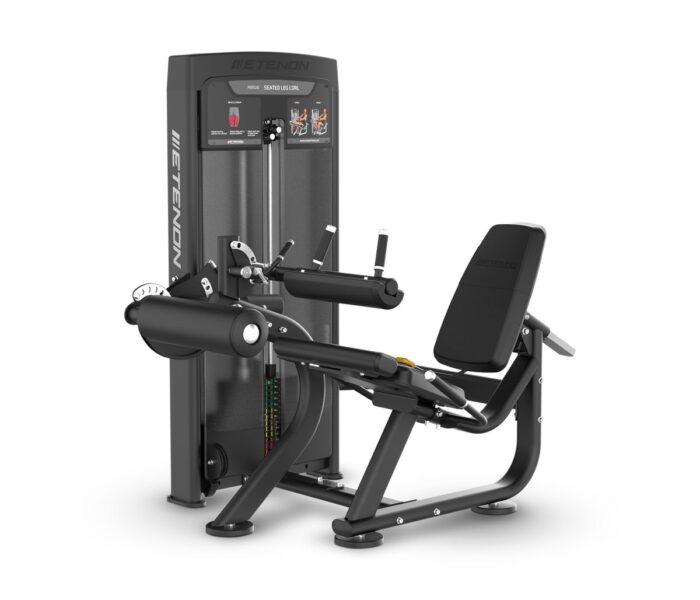 machine leg curl assis sélectorisée etenon r8506 — ischio jambiers, bras contrebalancé, assise divisée, dossier 8 positions