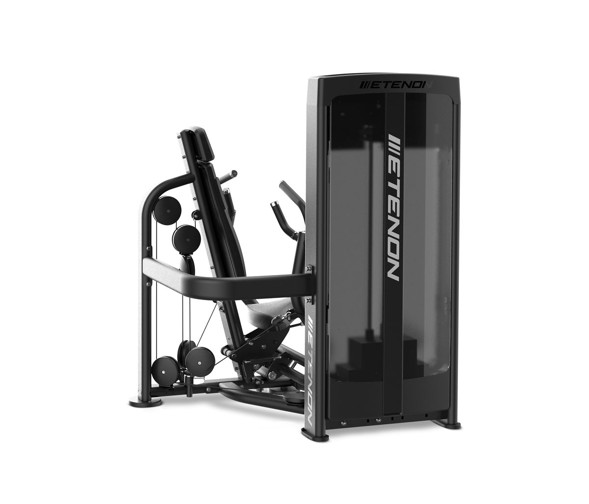 Machine de musculation noire ETENON avec pile de poids.
