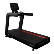 Tapis de course noir moderne Bodytone avec lumières rouges.