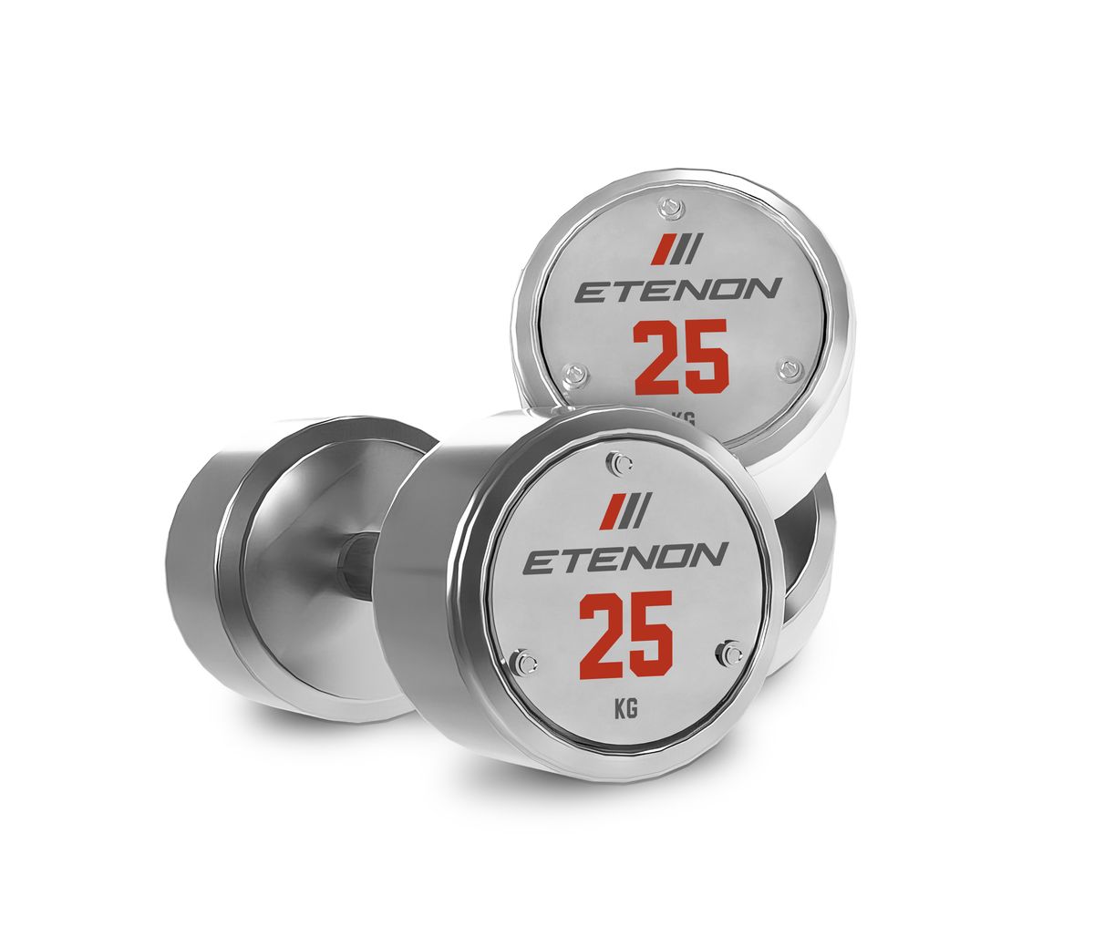 Haltères chromés Etenon 25 kg sur fond blanc