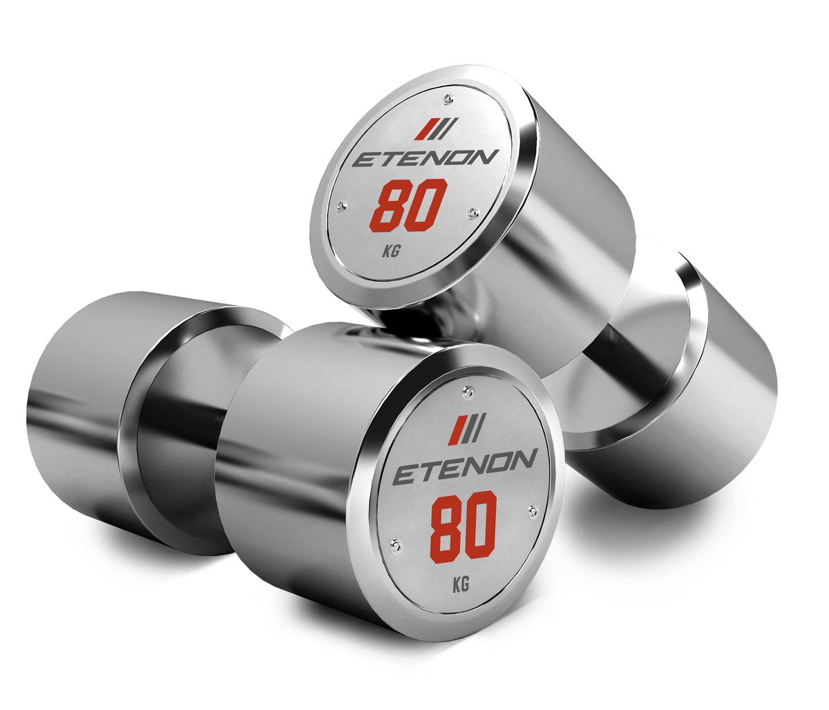 Haltères chromés ETENON 80 kg sur fond blanc