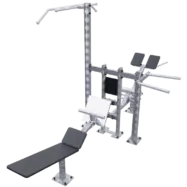 Station de musculation extérieure avec barre, presse et banc.