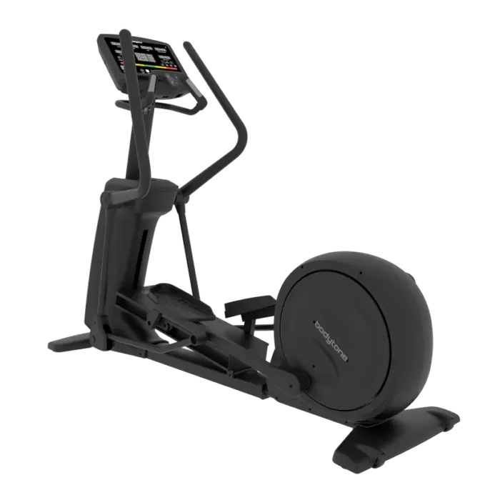 Vélo elliptique Bodytone noir et moderne sur fond blanc.