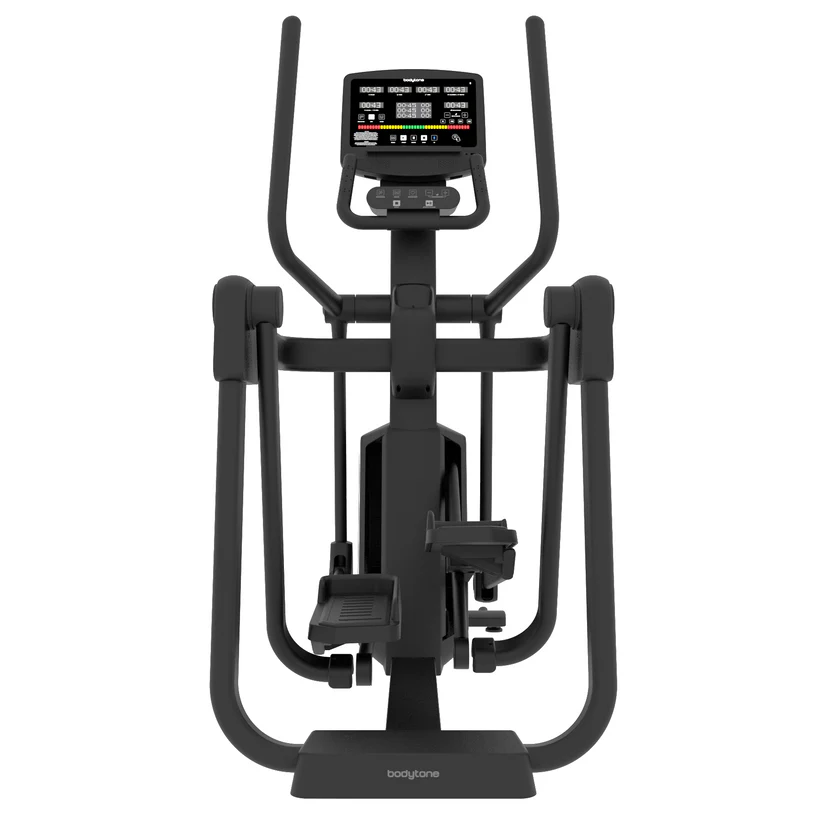 Vélo elliptique Bodytone noir sur fond blanc.