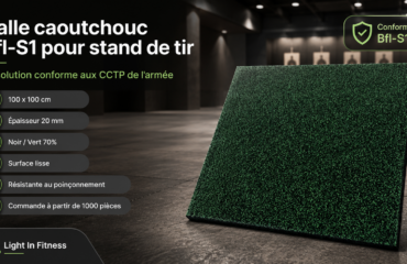 tapis de sol pour stand de tir militaire pourquoi les armées passent du tapis en lés à la dalle caoutchouc bfl s1 Dalle caoutchouc Bfl-S1 verte pour stand de tir, résistante.