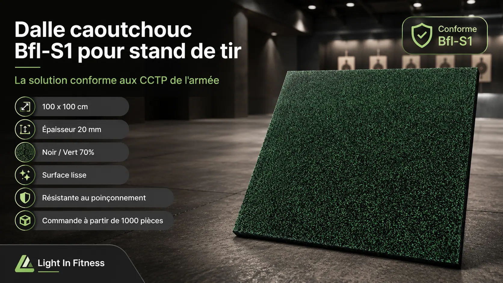 Dalle caoutchouc Bfl-S1 verte pour stand de tir, résistante.