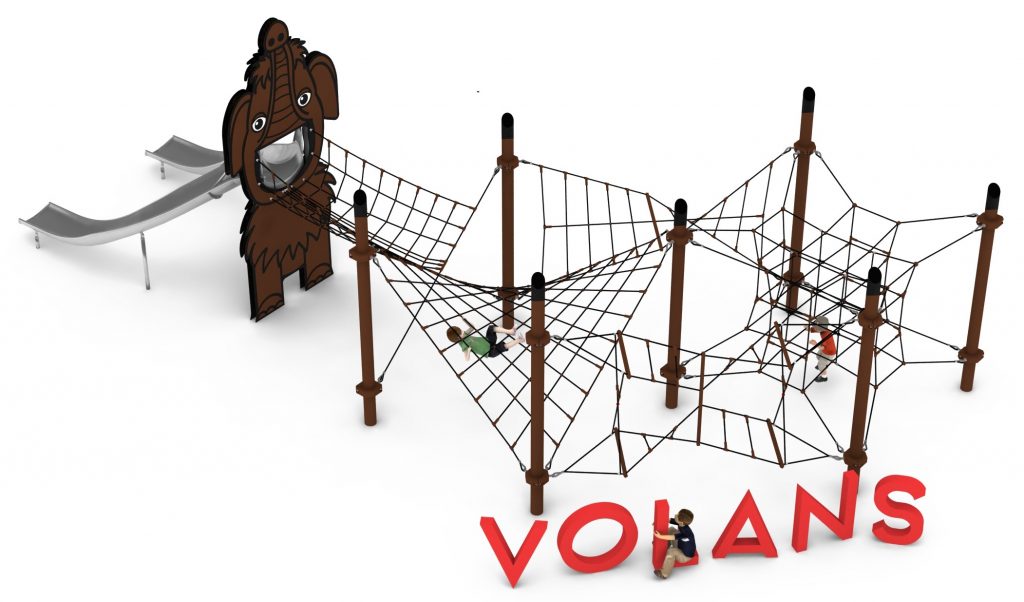 Structure de jeu en corde avec toboggan double pour aire de jeux