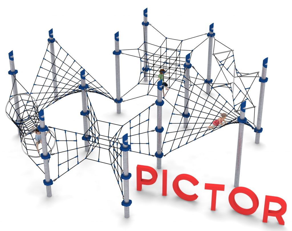 Structure de jeu en corde multi-modules pour aire de jeux