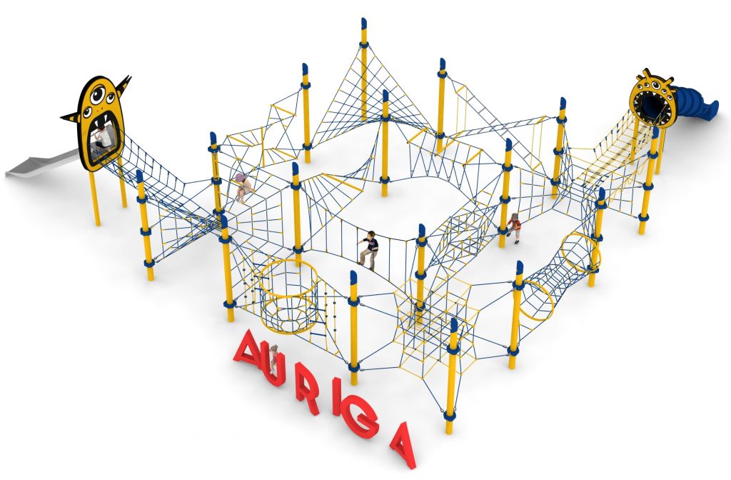 Grande structure de jeu en corde avec toboggans pour aire de jeux