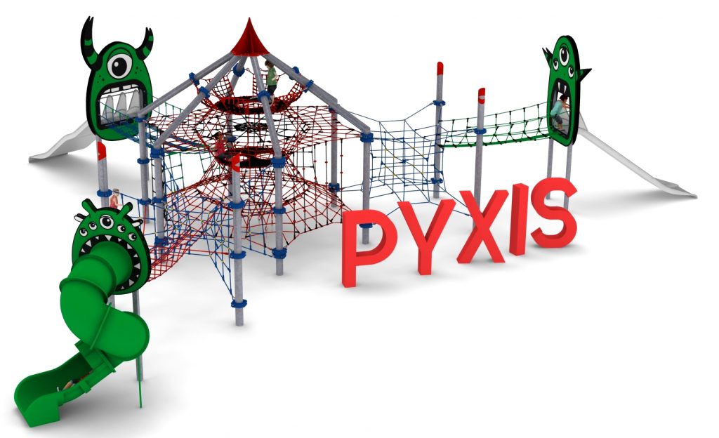 Grande structure de jeu en corde avec toboggans pour aire de jeux